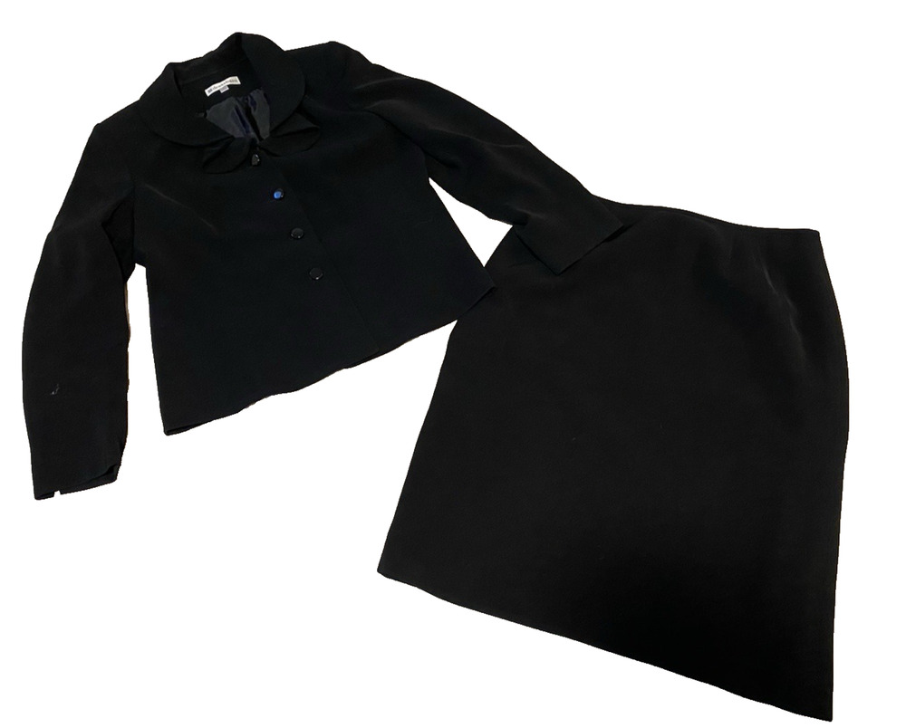 Dress Barn 2pc Suit Size 12 Black Ruffle Blazer and Skirt Office Professional